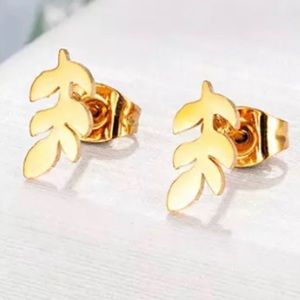 Adorable Golden Leaf Stainless Steel Stud Earrings Accessories Jewelry